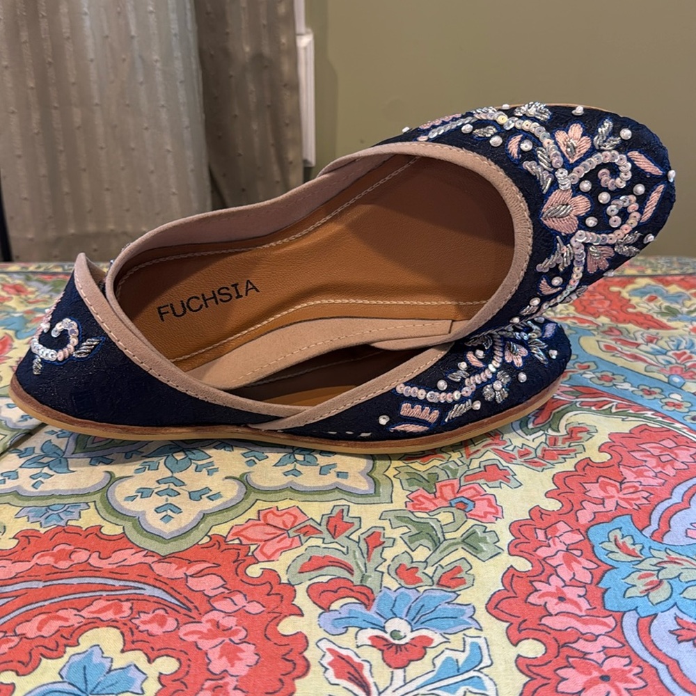🆕 New With Box Fuchsia Inc. Portia Navy and Pink Flats Size 7